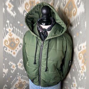 Hudson Olive Green Rogue Cropped Women's Puffer Bomber Jacket